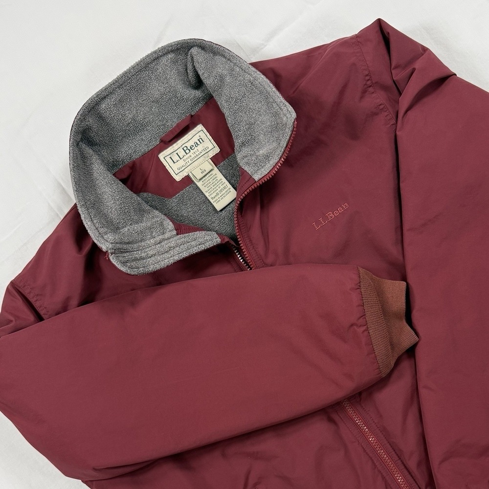 L.L.Bean Warm-Up Jacket Men's Large Reg Burgundy Fleece Lined Full Zip Coat